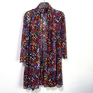 Ali Miles Sheer Open Front Mesh Cardigan Kimono‎ M Colorful Art Casual Party Top